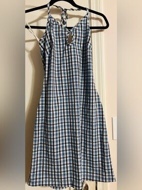 M Collection Blue and White Plaid Halter Dress